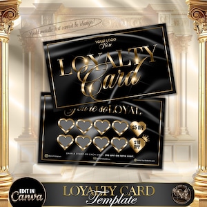 Schwarz Gold Treuekartenvorlage, DIY Belohnungskarte, bearbeitbare Canva Lochkarte, benutzerdefinierte Loyalitätskarte, digitaler Download, druckbares Design #5a