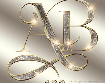 Silver Glitter Letters PNG, Chrome Gold Alphabet Clipart, Luxury Sparkle Letters, Metallic Monogram Design, Instant Digital Download #105