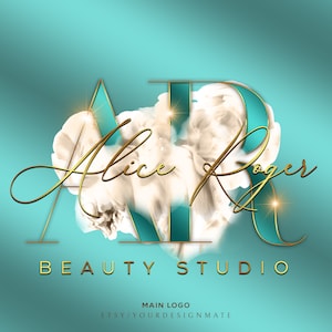 Turquoise Watercolour Logo, Teal Gold Logo, Beauty Logo, Boutique Logo, Signature Logo, Smoke Logo, Premade Logo, Teal Cosmetics Logo #202