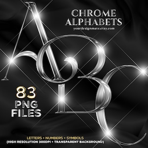 Luxury Silver Chrome Alphabet Clipart, Glam Metallic Letters PNG, Sparkle Silver A-Z Alphabets, Instant Download, Elegant Lettering Set #115