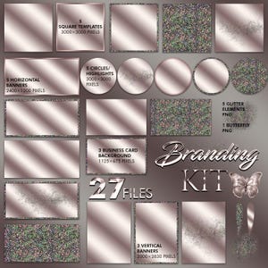 Rose Gold Branding Kit Bundle, Luxury Rose Gold Backgrounds & Frames PNG, Sparkle Brush Strokes, Logo, Invitation Clipart, Gold Circles #268
