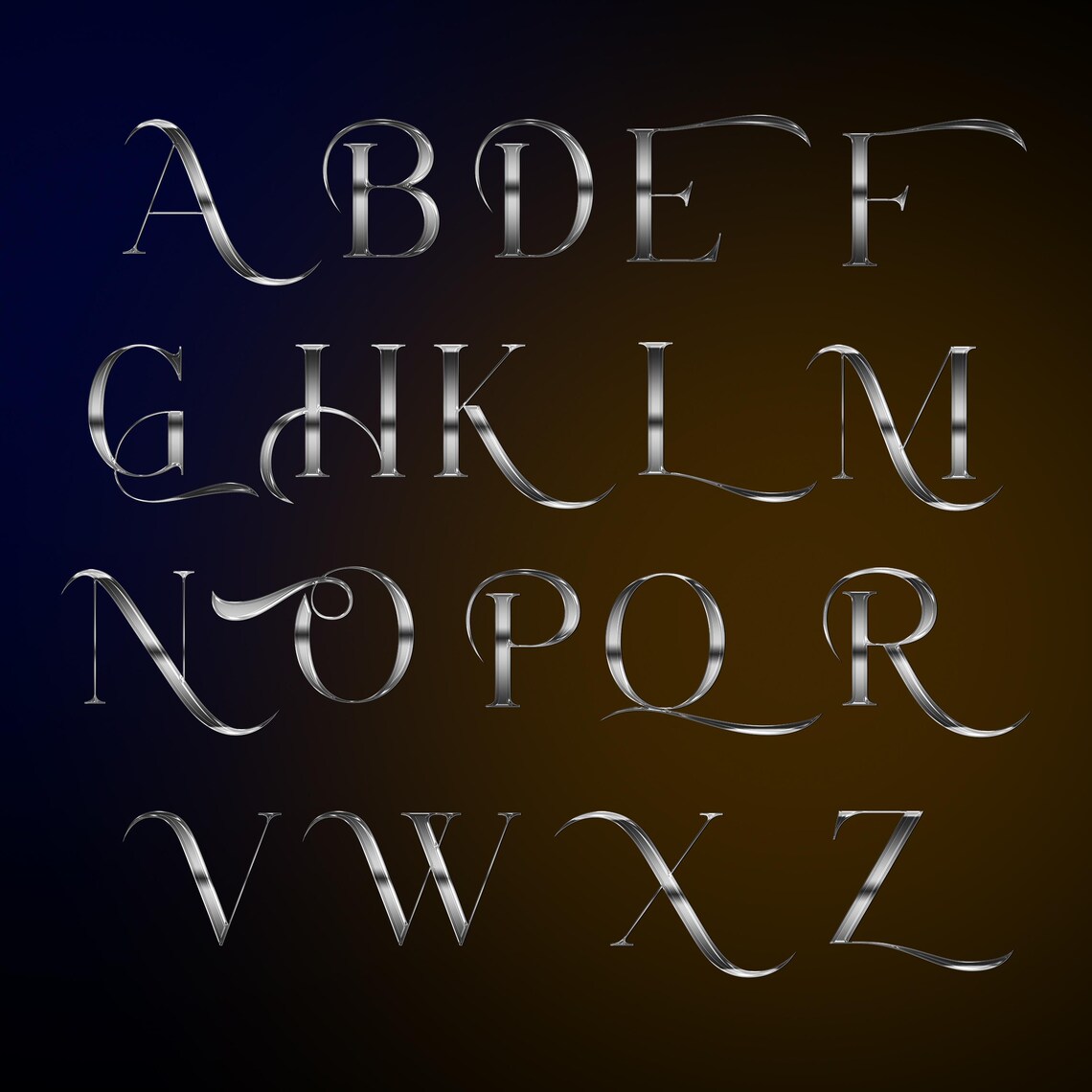 Luxury Silver Chrome Alphabet Clipart, Glam Metallic Letters PNG ...