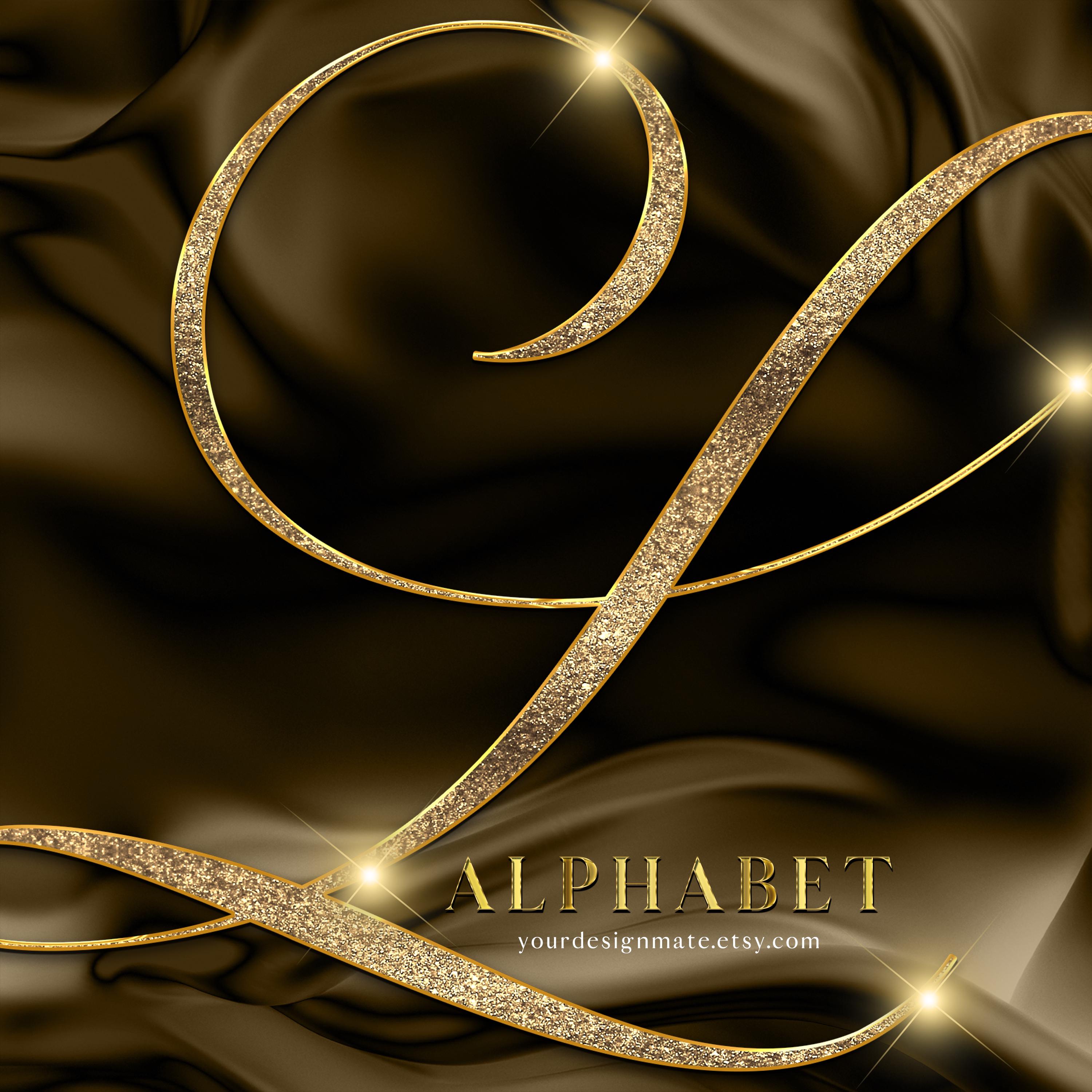 Gold Glitter Alphabet Clip Art, Yellow Sparkle Letters PNG, Bling ...