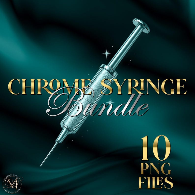 Syringe Lettering Chrome Syringe Clipart Bundle, 10 Syringe PNG Files, Aesthetic Injector ...