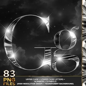 Luxury Silver Chrome Alphabet Clipart, Glam Metallic Letters PNG, Sparkle Silver A-Z Alphabets, Instant Download, Elegant Lettering Set #97