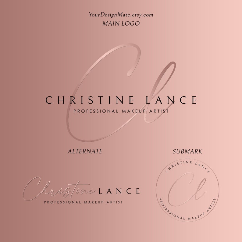 May include: A pink and white logo design for a makeup artist named Christine Lance. The logo features a stylized cursive "CL" with the name and title "Professional Makeup Artist" below.