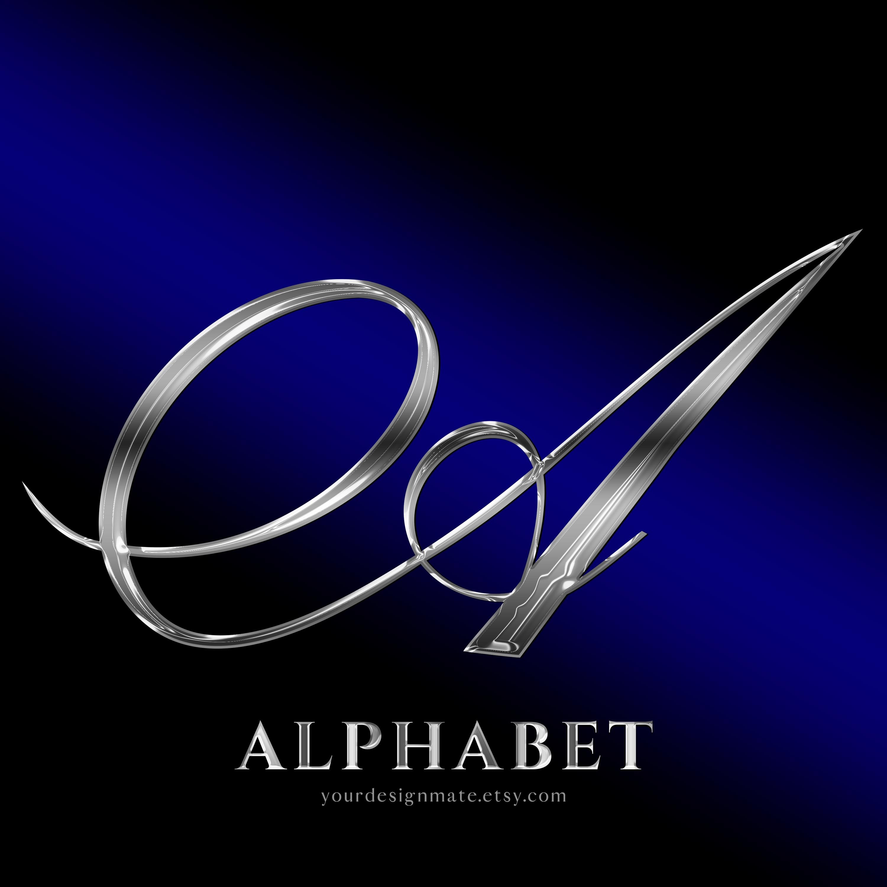 Silver Metallic Script Silver Chrome Alphabet PNG, Silver Foil Script Letters A-Z, Metallic ...