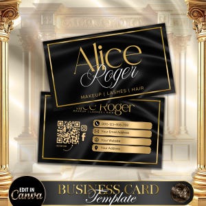 Premium Black Silk Visitenkarte Vorlage, vollständig bearbeitbares Canva Design für Beauty Pros Salon, Make-up, Lash Tech, sofortiger digitaler Download # 4