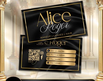 Premium Black Silk Business Card Template, Fully Editable Canva Design for Beauty Pros Salon, Makeup, Lash Tech, Instant Digital Download #4