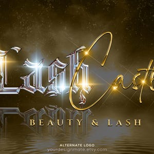 May include: A gold and silver logo design for a beauty and lash business called "Lash Castle". The logo features a stylized font with a gold cursive script for "Castle".