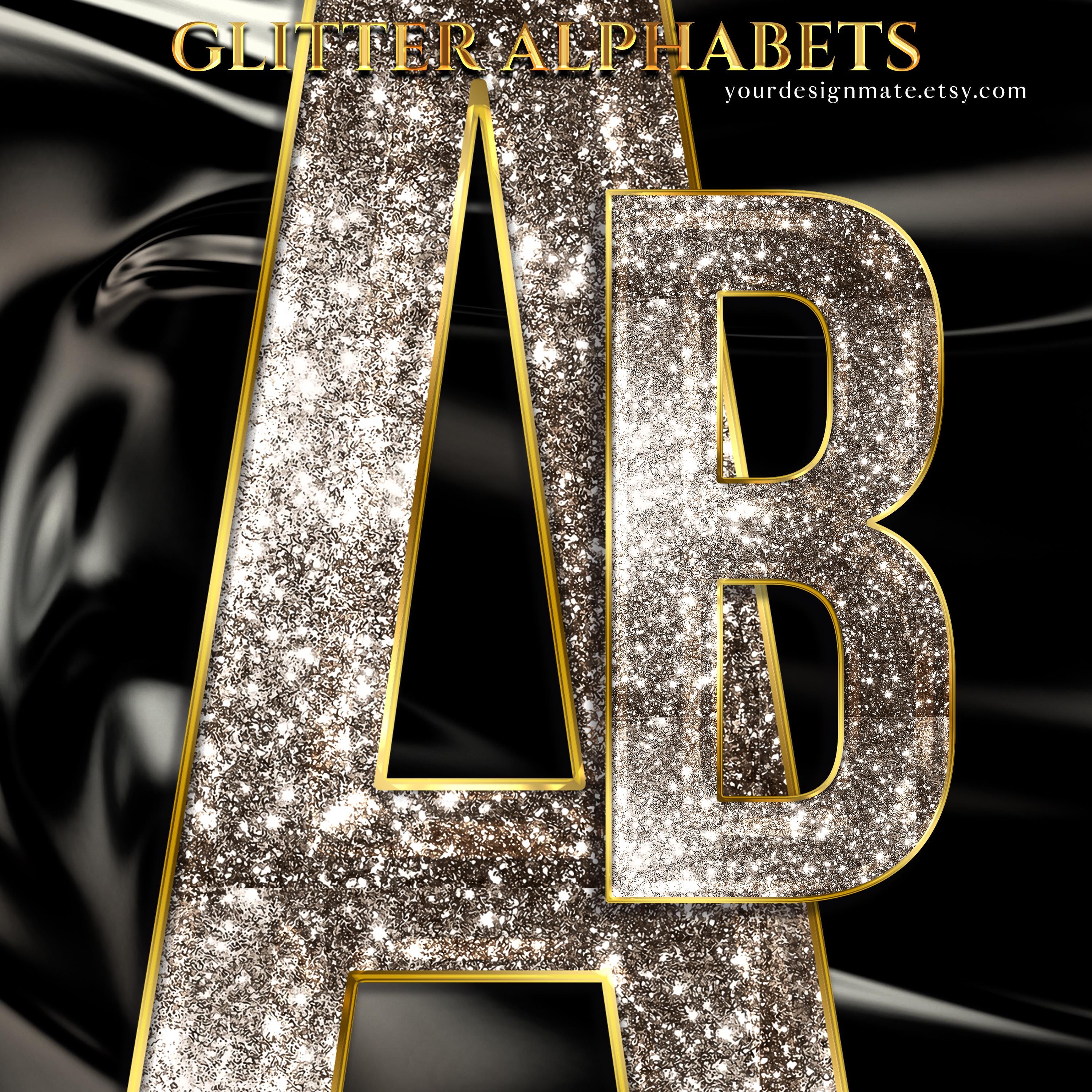 Sparkly Lettering Silver Glitter Alphabet PNG Letters, Bold Sparkly Text Clipart, Shiny ...