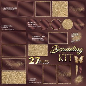 Glitter Gold Chocolate Brown Branding Kit Bundle, Luxury Gold Backgrounds & Frames PNG, Sparkle Brush Strokes, Logo-Invitation Clipart #236
