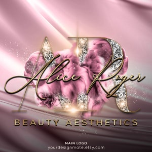 Lila Beauty Logo, Glitzer-Logo, Pink Smoke Logo, Sparkle Glitter Logo, Vorgefertigtes Logo, Lila Gold-Logo, Kosmetik-Logo, Salon Spa Logo #232