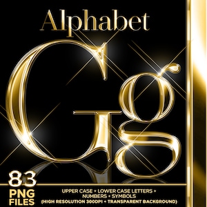 Goud chroom alfabet PNG, metallic folieletters, vloeibaar goud alfabet clipart, digitale download, glanzende gouden letters, goud metallic alfa #44