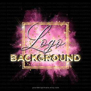 Fundo de logotipo rosa PNG, fundo de glitter rosa dourado, clipart de aquarela, moldura dourada, elemento de design brilhante, download instantâneo, pó rosa