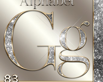 Silver Gold Alphabet PNG, Glitter Alphabet Clipart, Diamond Alphabet PNG, Bling Alphabet, Sparkling Silver Foil Letter, Luxury, Digital #14