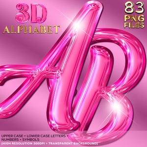 Alfabeto 3D rosa PNG, letras de globo rosa intenso, fuente brillante y negrita, imágenes prediseñadas de letras de burbujas, 83 archivos PNG, letras para logotipos, sublimación n.° 118