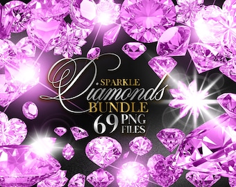 Pink Diamond Clipart Bundle, Sparkle Gems PNG, Luxury Glitter Jewel Graphics, Pink Rhinestone Clip Art, Wedding & Logo Design Elements #3
