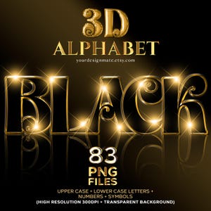PNG alfabeto cromato nero grassetto, Clipart lettere nere metallizzate, Alfabeto in lamina nera, Lettere cromate nere lucide, Accenti in oro liquido #90