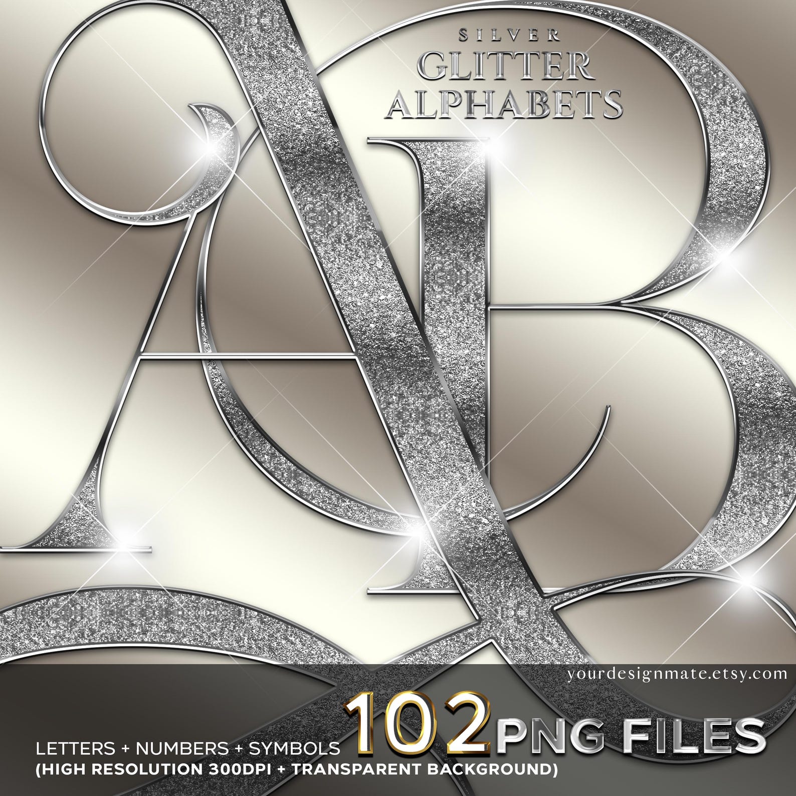 Silver Glitter Alphabet Clipart | Sparkly Metallic Letters PNG | Luxury ...