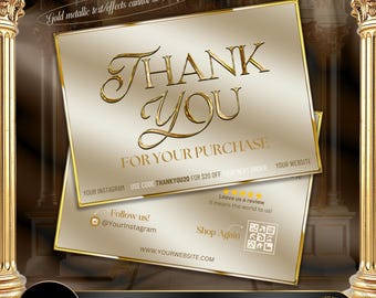Luxury Gold Thank You Card Template, Gold Metallic Thank You Card, Editable Canva Thank You Insert, DIY Printable Business Thank You Card #5