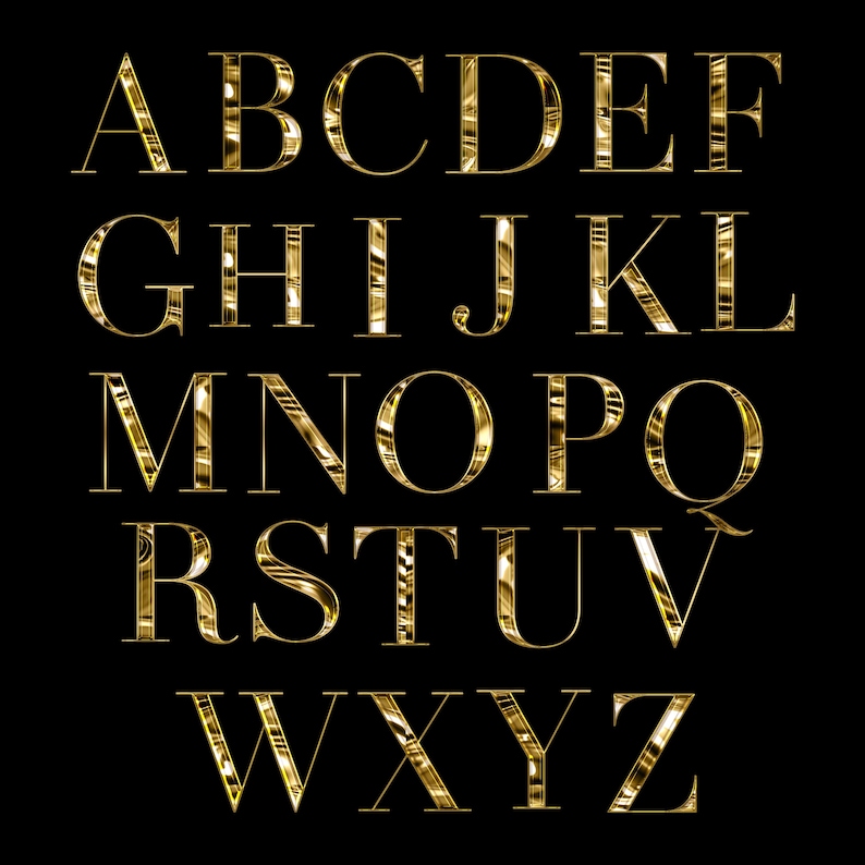 Luxury Gold Chrome Alphabet Clipart, Glam Metallic Letters PNG, Sparkle ...
