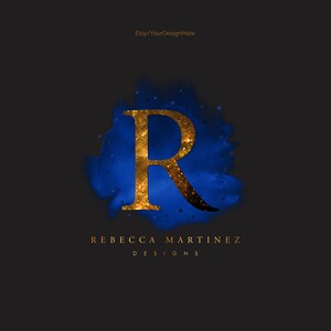Logotipo de luxo azul dourado, logotipo de letras brilhantes, marca elegante em aquarela, logotipo comercial personalizado, logotipo pré-fabricado glamouroso nº 37