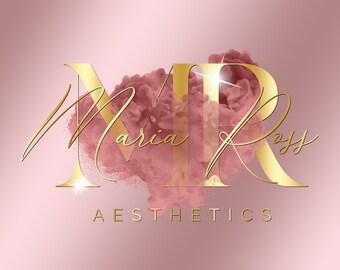 Pink Gold Watercolor Logo, Pink Smoke Logo, Premade Logo, Pink Beauty Logo, Rose Gold Logo, Gold Signature Logo, Lash Logo, Brow Logo #82