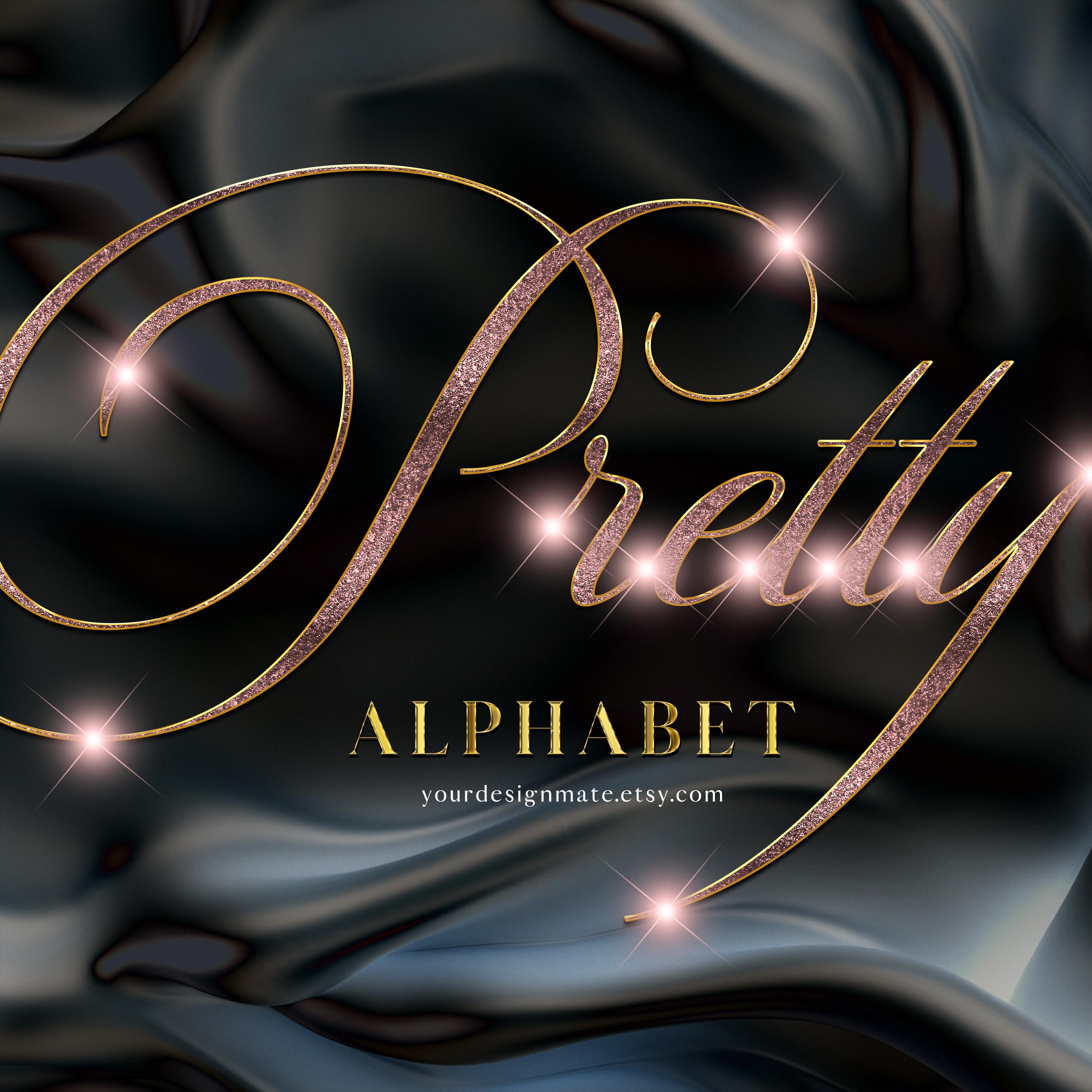 Rose Gold Glitter Alphabet Clip Art, Pink Sparkle Letters PNG, Bling ...