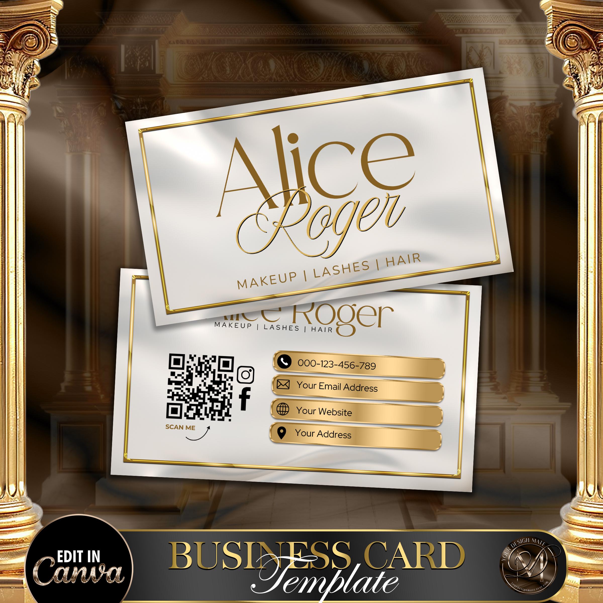 Beige Gold Business Card Template, Luxury Business Card, Makeup Artist Card, DIY Canva Business Card, Lash Tech Branding, Elegant Design #1