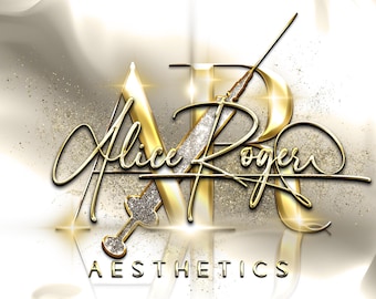 Champagne Gold Syringe Injector Logo | Aesthetic Cosmetic Beauty Logo | Botox Lip Filler Branding Design | Salon Injection Logo #294