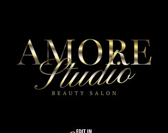 Modelo de logotipo dourado para salão de beleza no Canva | Crie seu próprio logotipo para estúdio de cabelo, cílios e unhas | Design de logotipo elegante e editável | Identidade visual pronta para Canva #42