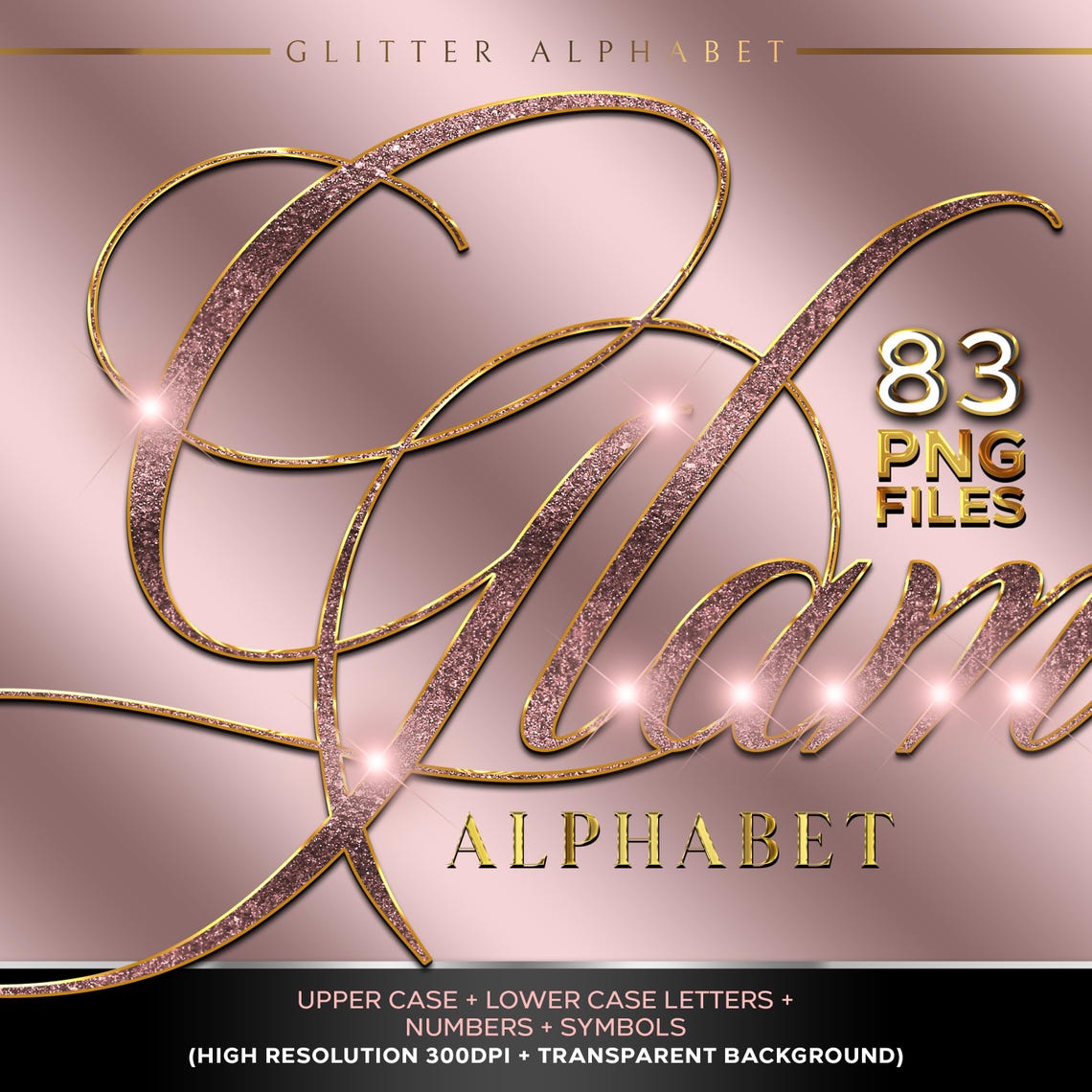 Rose Gold Glitter Alphabet Clip Art, Pink Sparkle Letters PNG, Bling ...