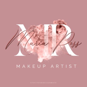 以下が含まれることがあります： ピンクと白のロゴで、白い「MR」の文字と、「Maria Ross Makeup Artist」というテキストが筆記体で書かれています。文字はピンクの雲のようなデザインで囲まれています。