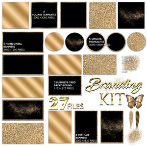 Black Gold Branding Kit Bundle, Luxury Gold Backgrounds & Frames PNG ...