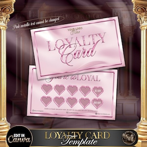 Mall för rosa lojalitetskort, skönhetsbonuskort, redigerbart klientstämpelkort, Canvas lojalitetsprogram, salongsmarknadsföring och rosa varumärkesverktyg #4