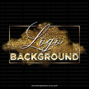 Sfondo con logo glitterato oro / Sfondo di marchio di lusso / Design digitale scintillante / Modello di logo glamour / Elegante bordo glitterato