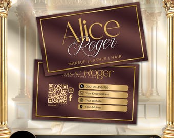 Luxury Burgundy Gold Business Card Template, Editable Canva Design for Salon, Lash Tech, Makeup Artist, Hair Stylist, Instant Download #3