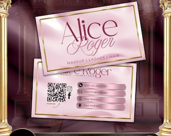 Editable Pink Business Card Template, Canva Customizable Design, Modern Glam Card for Beauty, Salon, Makeup, Lash Tech, Instant Download #2