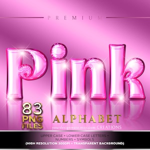 Alfabeto cromado 3D rosa PNG, lindas letras de globo brillante, letras de papel metálico rosa llamativo, texto brillante, letras digitales A-Z con efecto cromado n.° 74