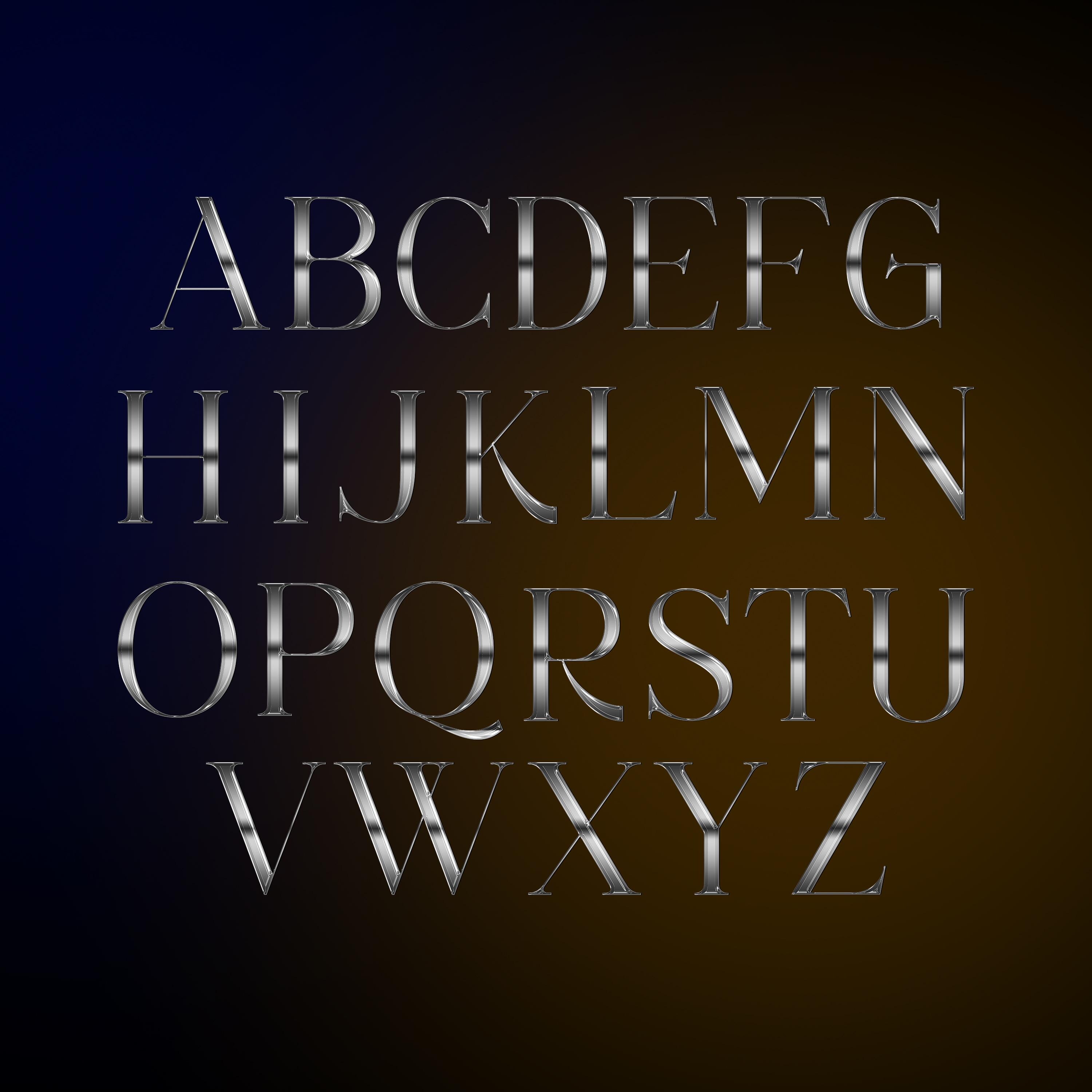 Luxury Silver Chrome Alphabet Clipart, Glam Metallic Letters PNG ...