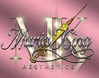 Aesthetics logo, Gold Pink cosmetic logo, Syringe logo Design, Botox logo, Lip filler logo, Beauty Logo Branding, Injection salon Logo #284