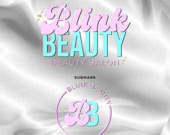May include: A beauty salon logo for "Blink Beauty". The main logo displays "Blink BEAUTY" in pink and teal, with "BEAUTY SALON" underneath. A submark logo shows "Blink Beauty" around a pink circle with "BB" in pink and teal.