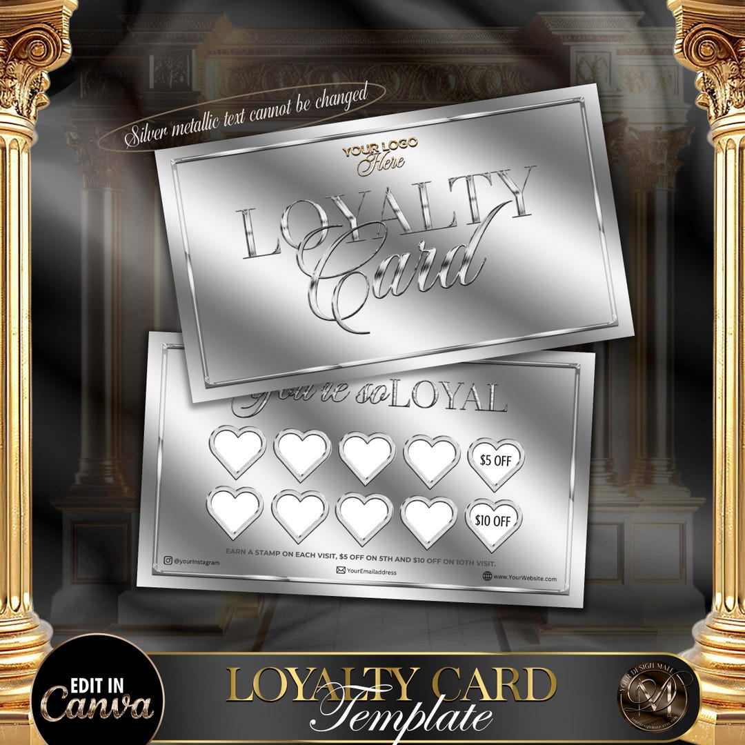 Silver Reward Silver Loyalty Card Template, Editable Rewards Card, Salon & Spa ...
