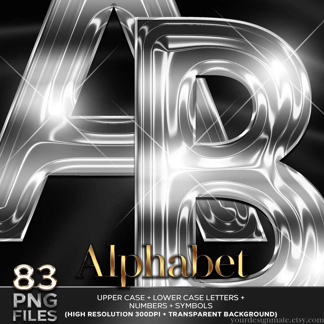 Luxury Silver Chrome Alphabet Clipart, Glam Metallic Letters PNG, Shiny ...