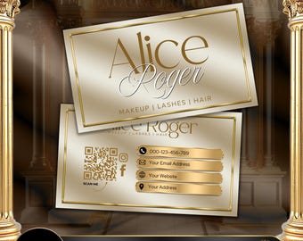Luxurious Champagne Gold Business Card Template, Fully Editable Canva Design for Beauty Pros, Salon, Makeup, Lash Tech, Instant Download #5