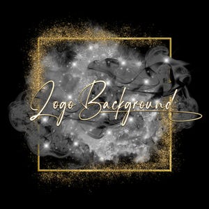 Logotipo de fumaça preta dourada PNG, moldura com brilho escuro, fundo de logotipo de luxo, sobreposição elegante para branding, download digital 1