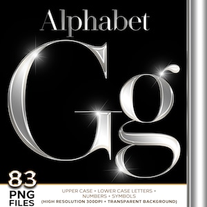 Silver Chrome Alphabet, Silver Alphabet, Metallic letters, Silver foil Alphabet, Liquid Silver Chrome letters, Digital download #27