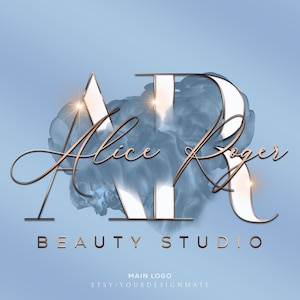 BLUE Beauty Logo, Smoke Logo, Premade Logo, Rose Gold Logo, Signature Logo, Boutique Logo, Salon Logo, Nails Logo, Watercolor Blue Logo #185