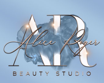 BLUE Beauty Logo, Smoke Logo, Premade Logo, Rose Gold Logo, Signature Logo, Boutique Logo, Salon Logo, Nails Logo, Watercolor Blue Logo #185